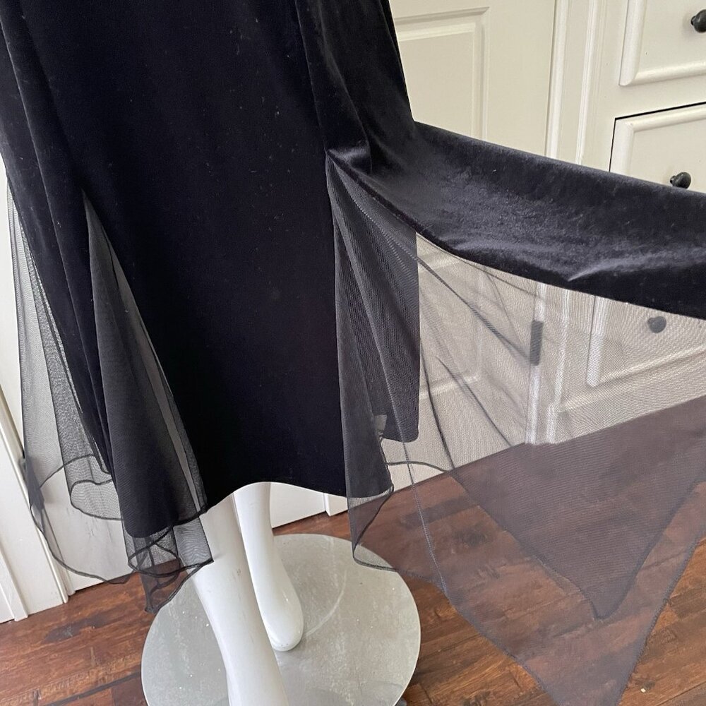 VTG Dressbarn Black Velvet Maxi Dress Scarf Hem Whimsigoth Fairy Grunge Sz 12 - Picture 5 of 16